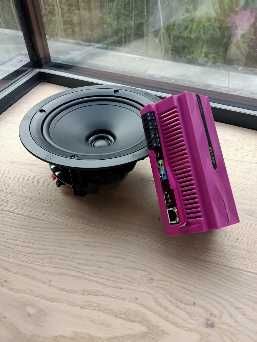 Audioserver Loxone i głośnik sufitowy przygotowane do montażu